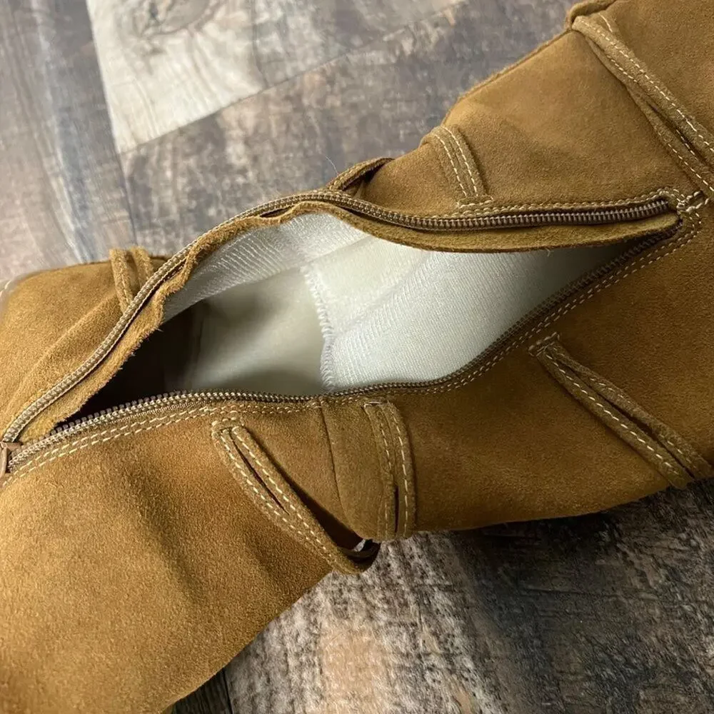 Ruff Hewn Womens Suede Shearling Fold Over Tall Boot Tan Fairycore Y2K Style